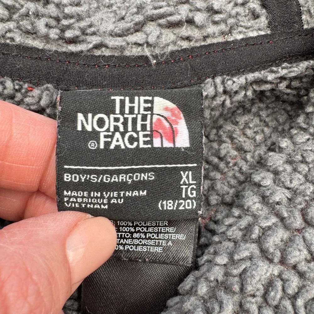 The North Face Orange Fleece Hooded Jacket Boys XL Full Zip Logo‎ Pocket Warm