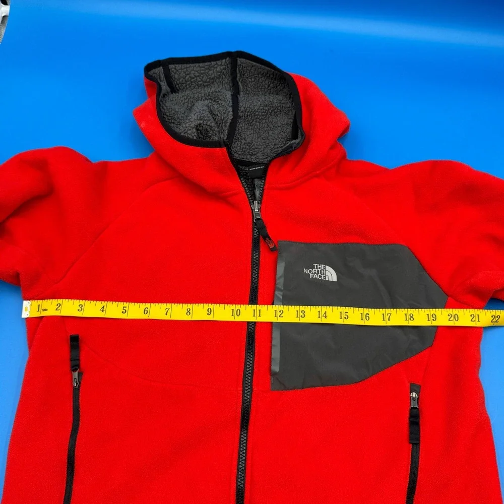 The North Face Orange Fleece Hooded Jacket Boys XL Full Zip Logo‎ Pocket Warm