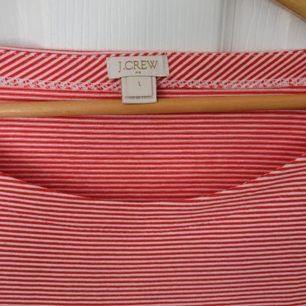 J. Crew red striped‎ cotton top with flared sleeves NWOT