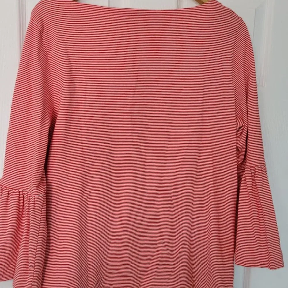 J. Crew red striped‎ cotton top with flared sleeves NWOT