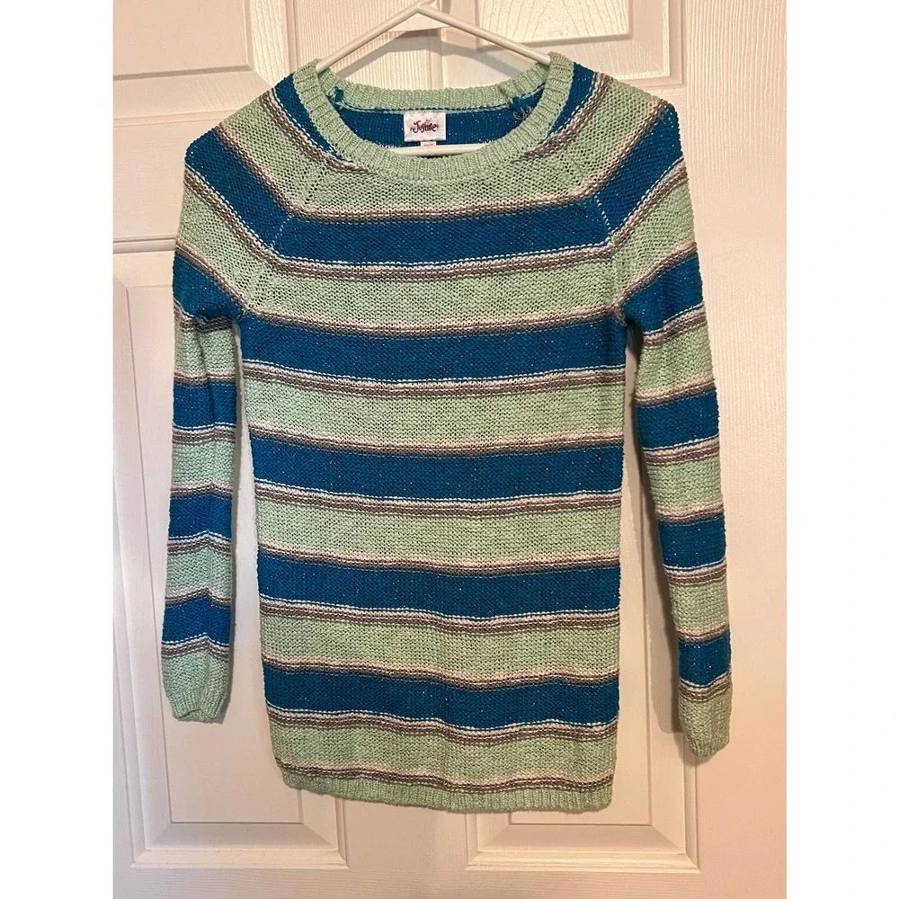 Justice Girl's‎ Green Blue Gray White Sweater Long Sleeve Size 10 24