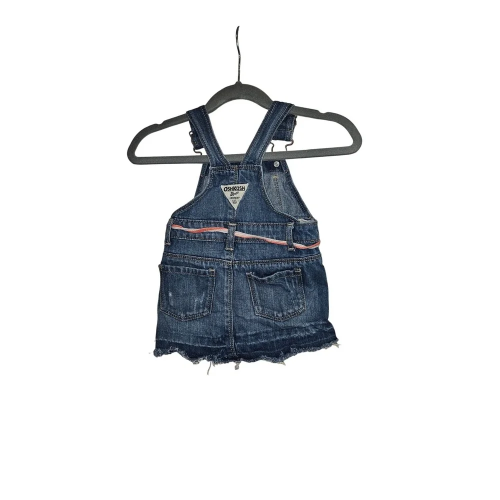 OshKosh B'gosh Baby Girls Blue Denim Overall Jumper Dress 9M Frayed‎ Hem B