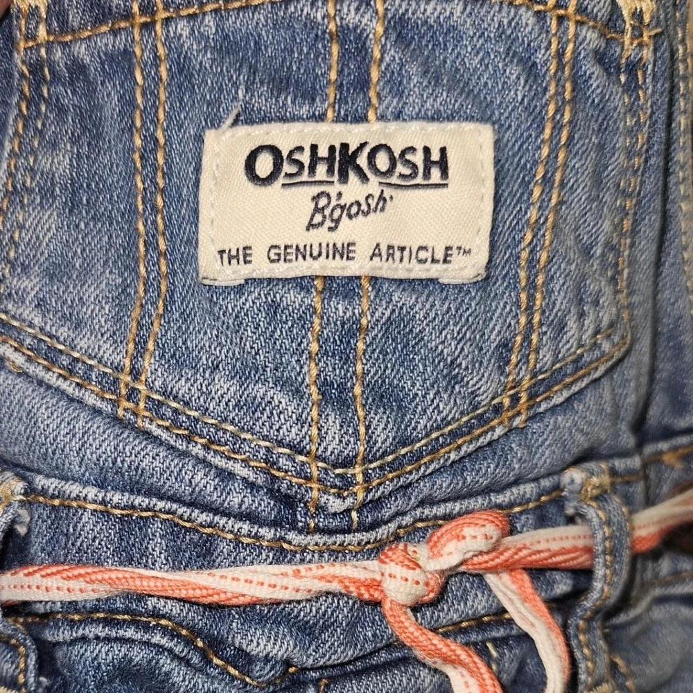 OshKosh B'gosh Baby Girls Blue Denim Overall Jumper Dress 9M Frayed‎ Hem B