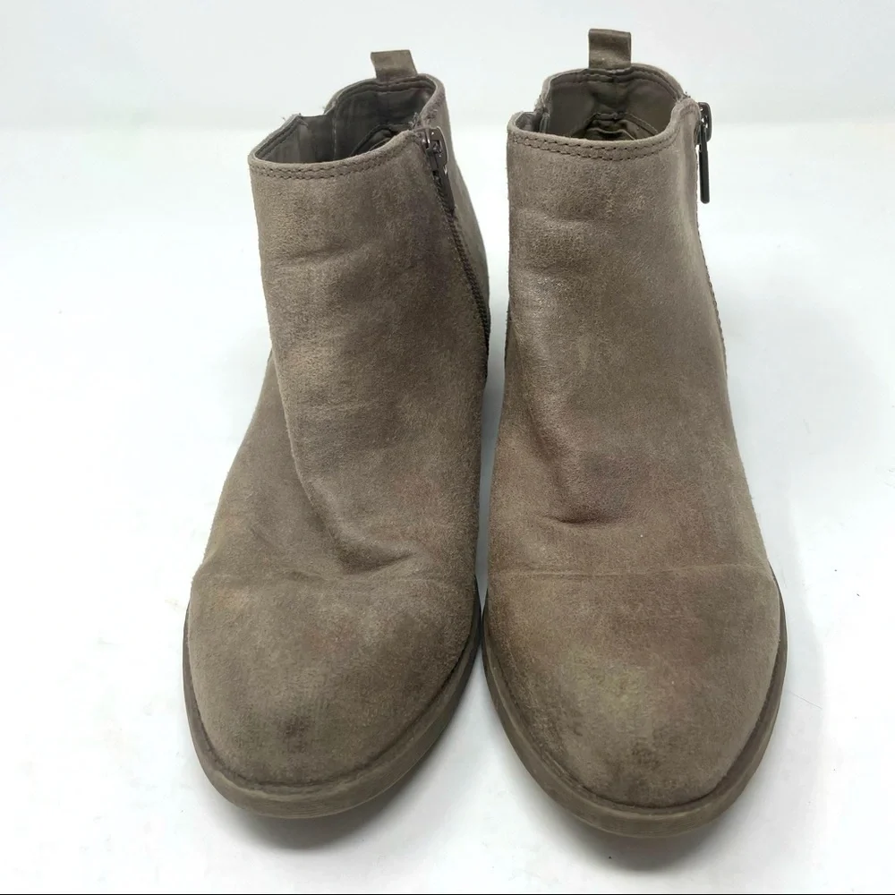 Carlos Leather Ankle Boots Side Zip Stacked Heel Size 9.5 Brown/Gray