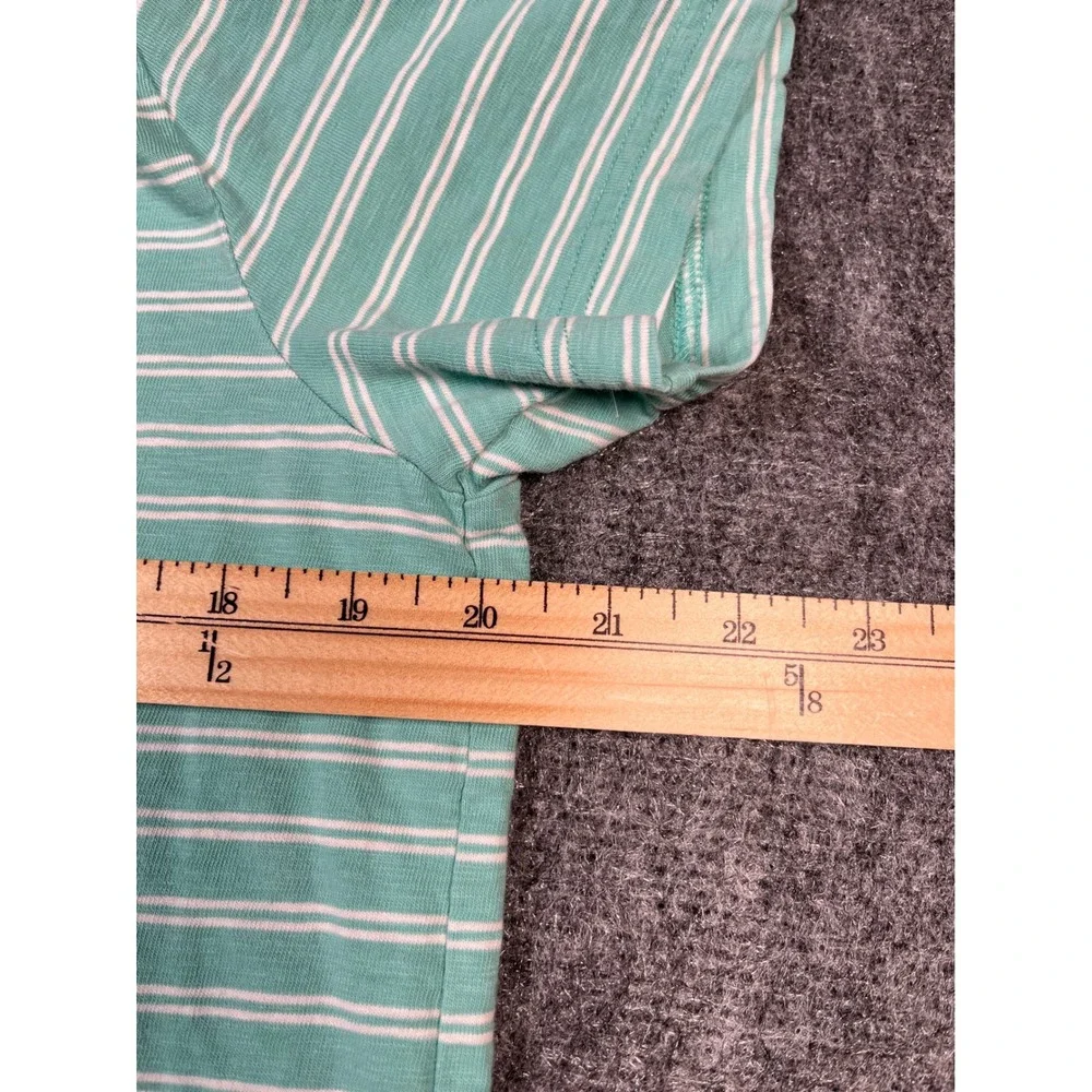 J. Crew Mens Large‎ Polo Shirt Green White Striped Short Sleeve Ring Spun Jersey