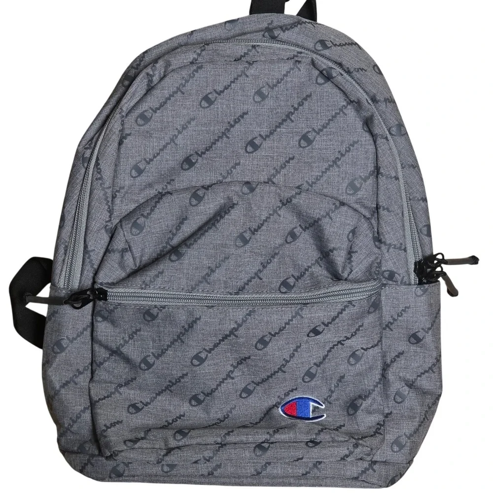 Champion Backpack Gray All Over‎ Logo Embroidered School Travel 10