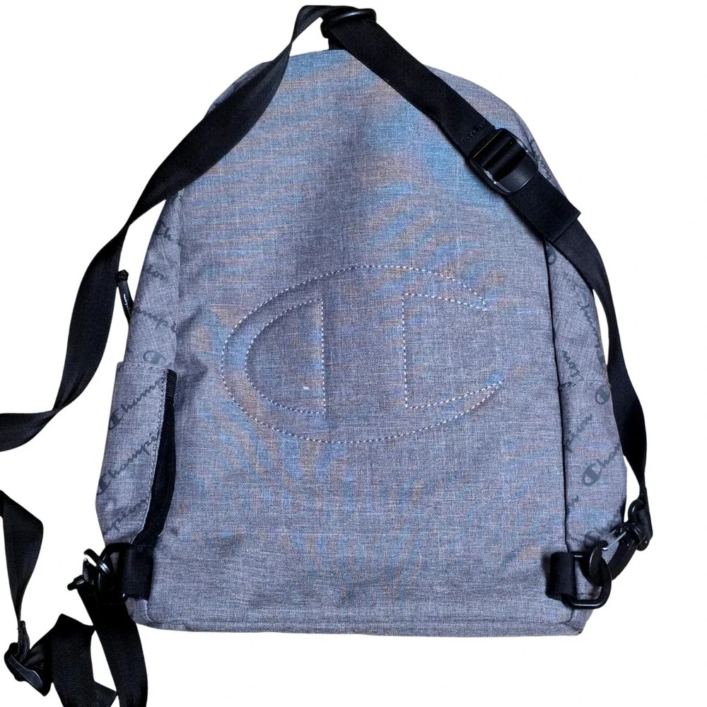 Champion Backpack Gray All Over‎ Logo Embroidered School Travel 10