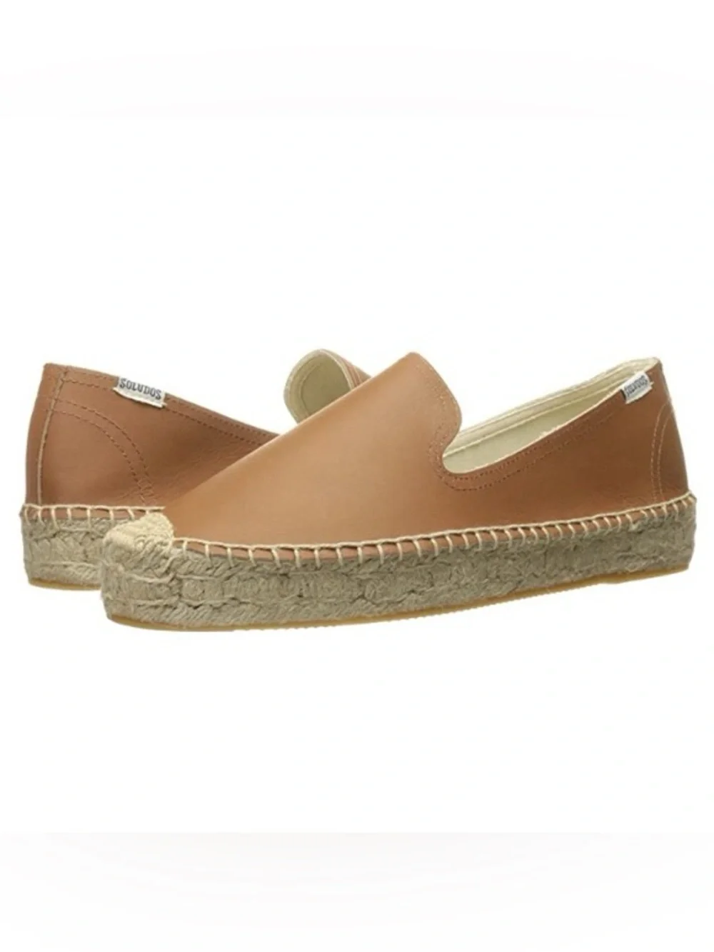 Soludos Leather Platform Smoking Slipper Espadrilles Tan Brown Size 7.5