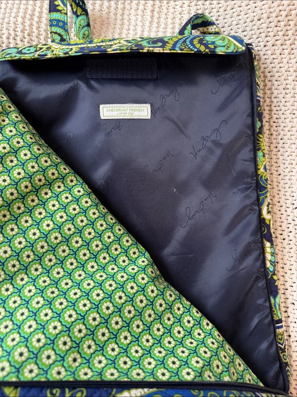 Vera Bradley Navy, Green & Teal Quilted Laptop Tote