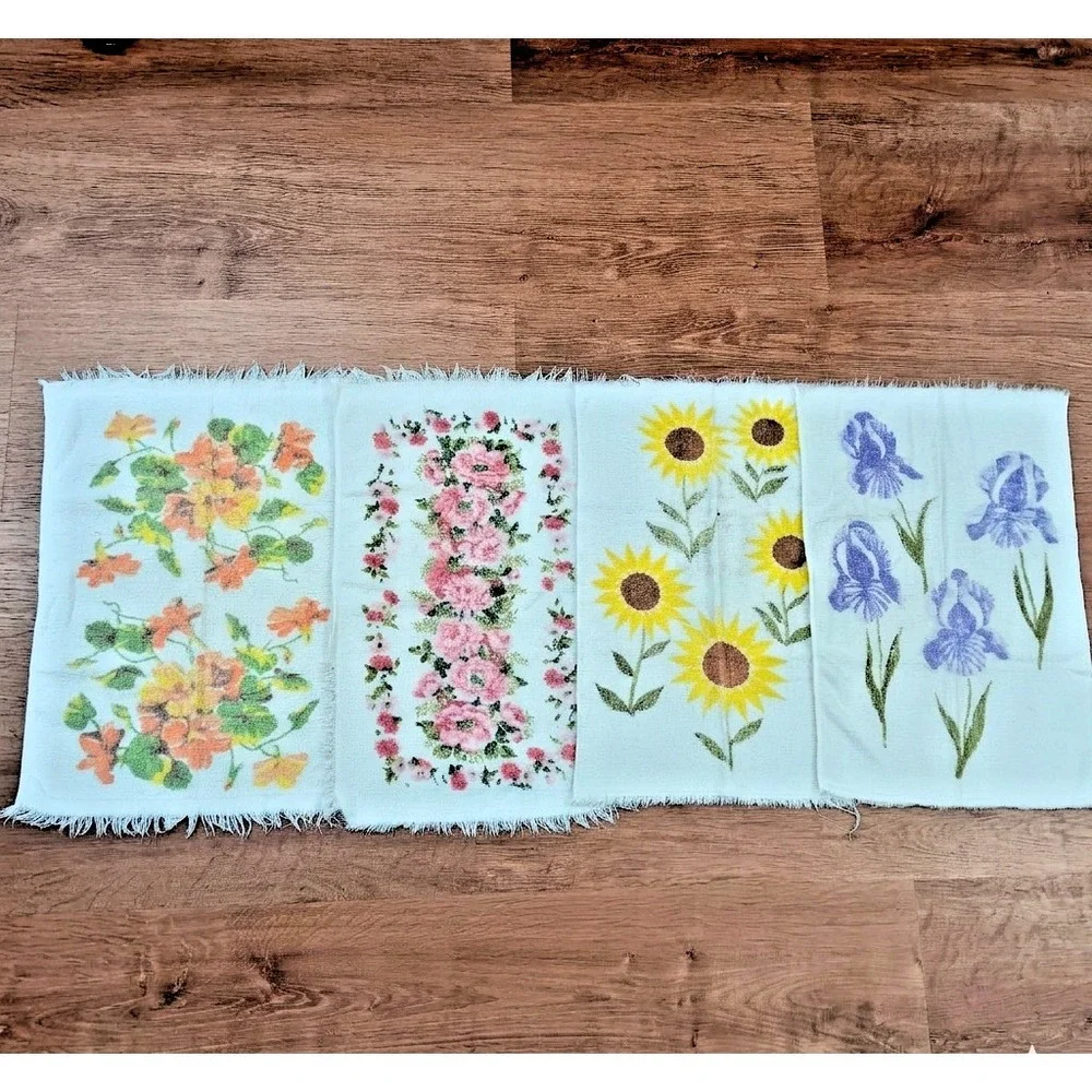 Cannon‎ Vintage Hand Towels Floral Set of 4 All Cotton Made in USA 14X21 Retro