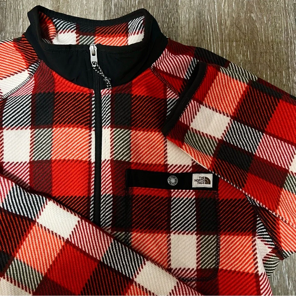 NWOT The North Face Men's Gordon Lyons Red Black Plaid 1/4‎ Zip Size Large
