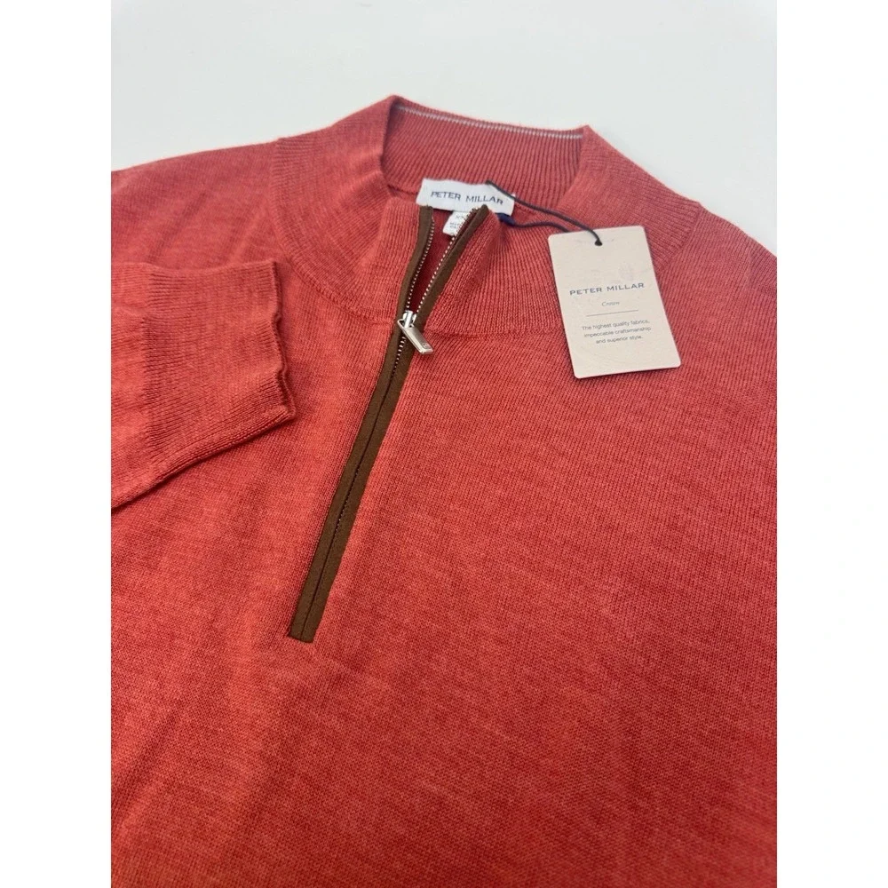 NWT Peter‎ Millar Autumn Crest Quarter Zip Wool Blend Sweater BURNT Red XXL $250