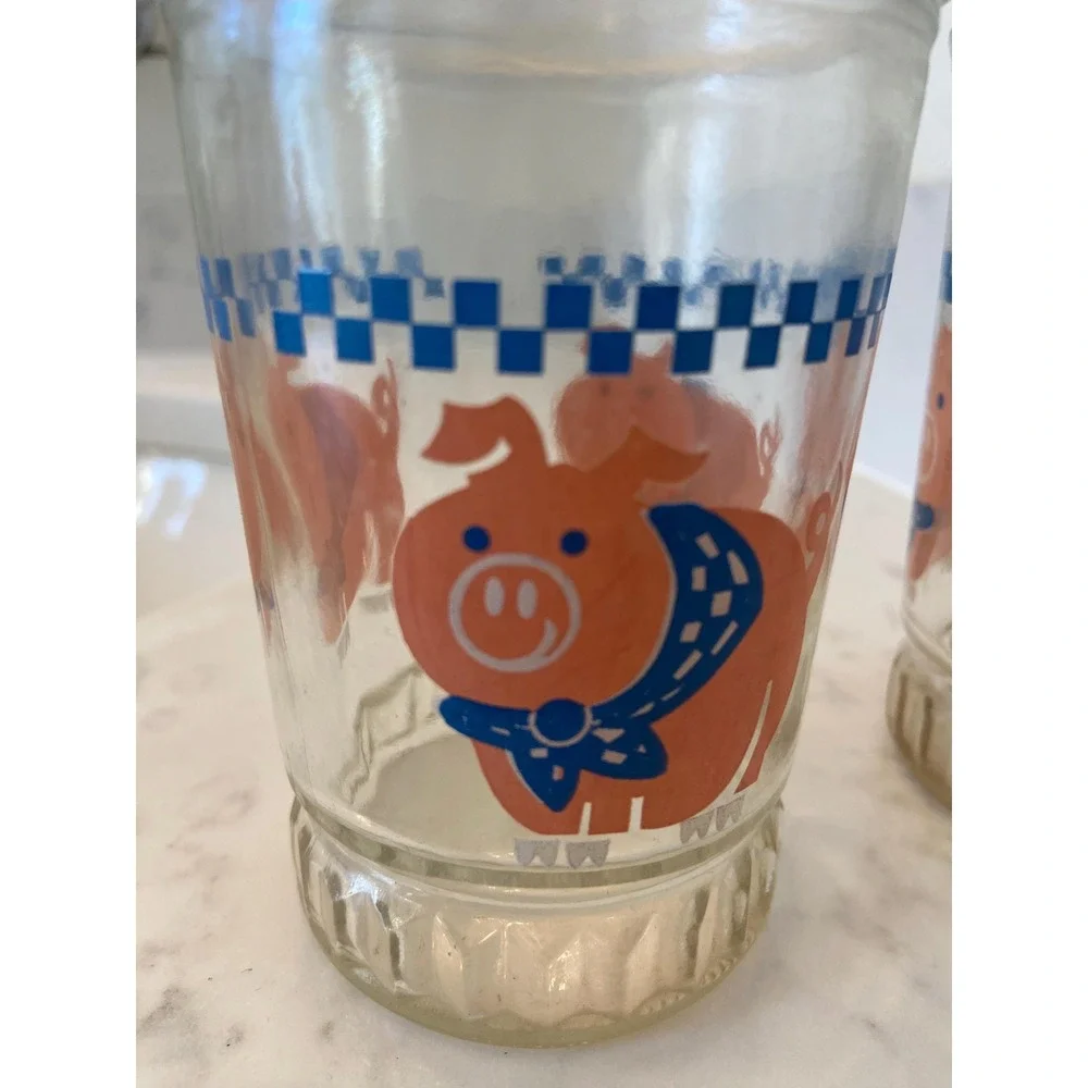 Vintage Bama Jelly Juice‎ Glasses with Little Pigs, set of 2