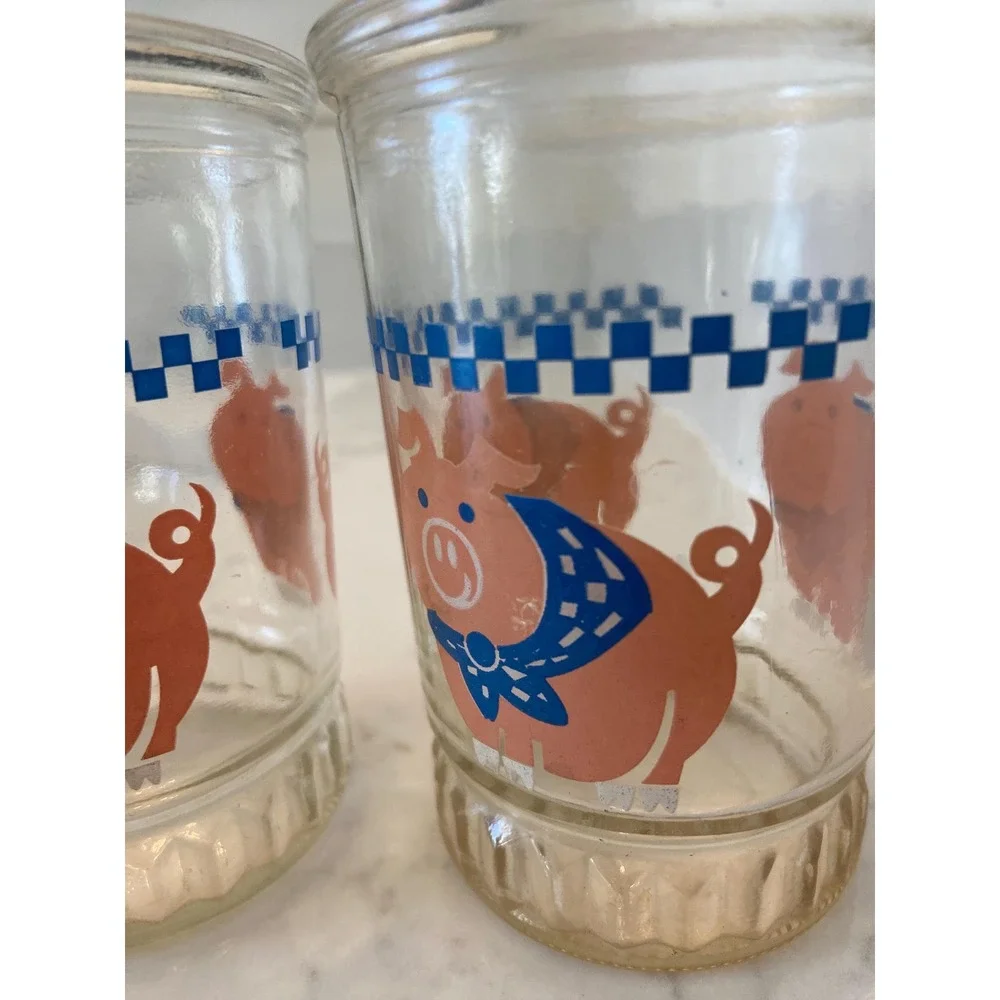 Vintage Bama Jelly Juice‎ Glasses with Little Pigs, set of 2