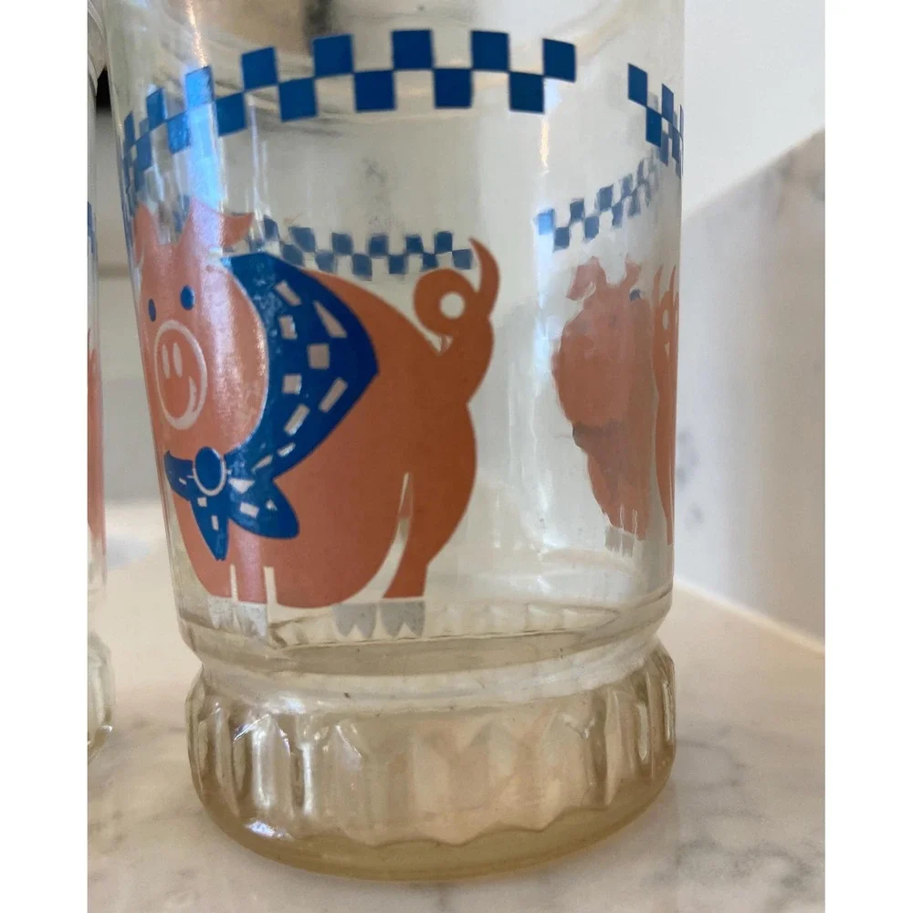 Vintage Bama Jelly Juice‎ Glasses with Little Pigs, set of 2