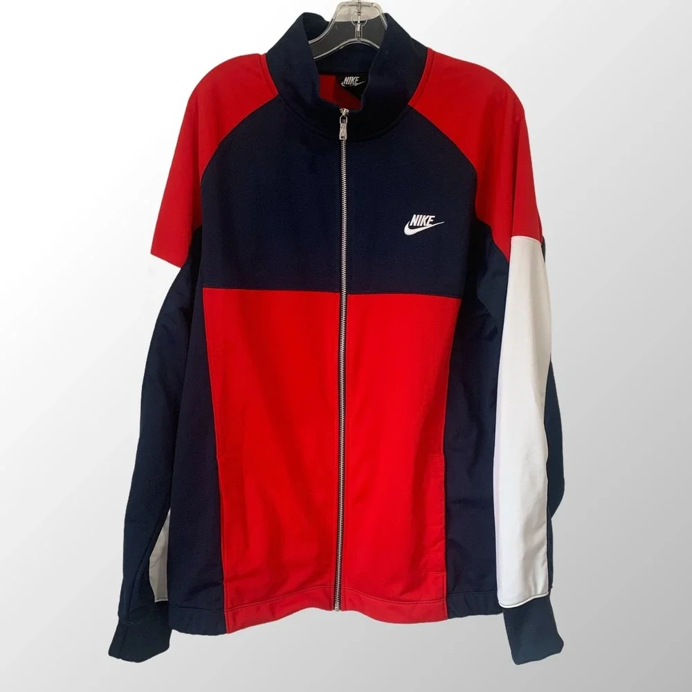 Nike Men's Size Large Track Jacket Full Zip Pockets Red White Blue‎ CU4307-451