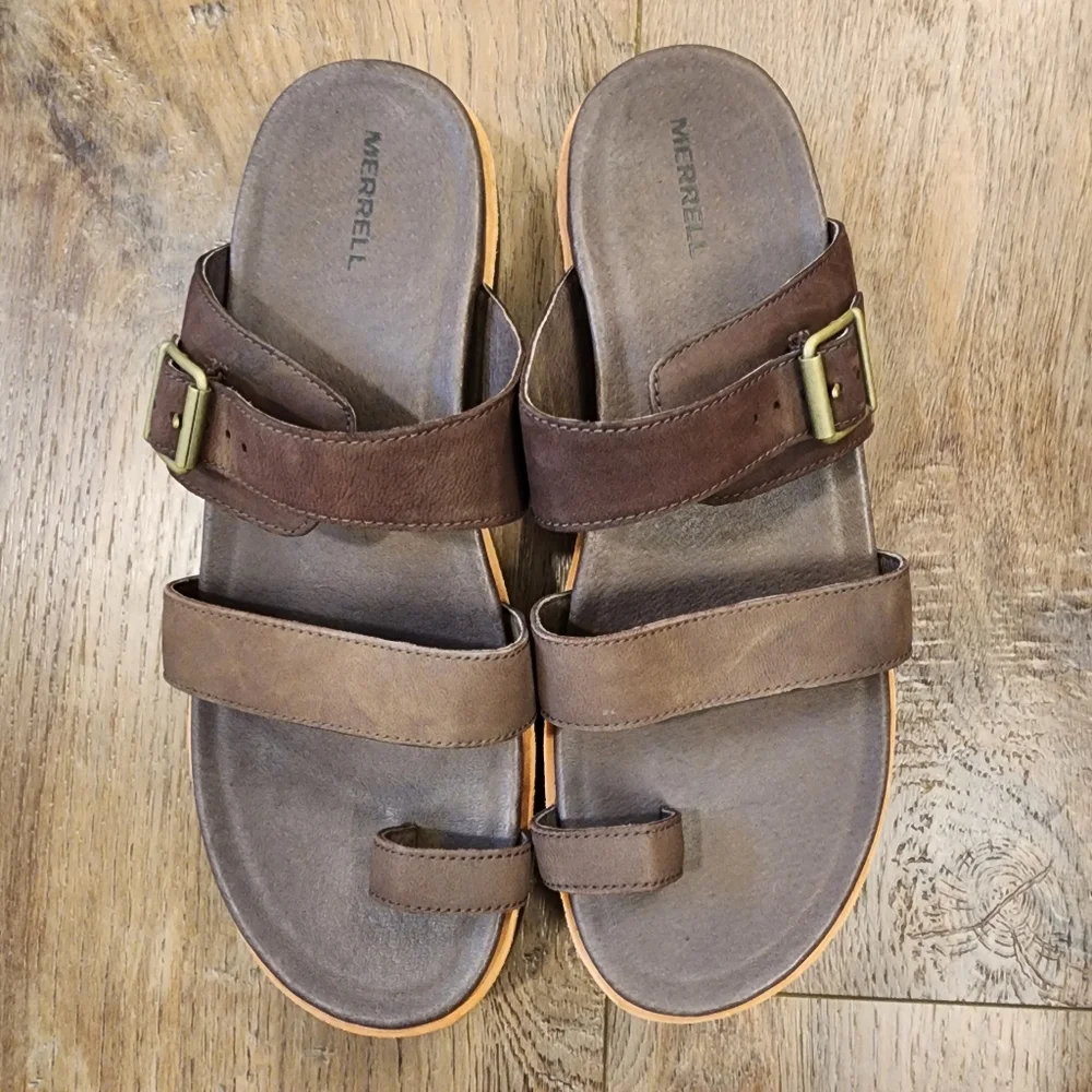 Merrell Juno Buckle Slide Sandal Espresso Toe Loop Leather Women's size 10