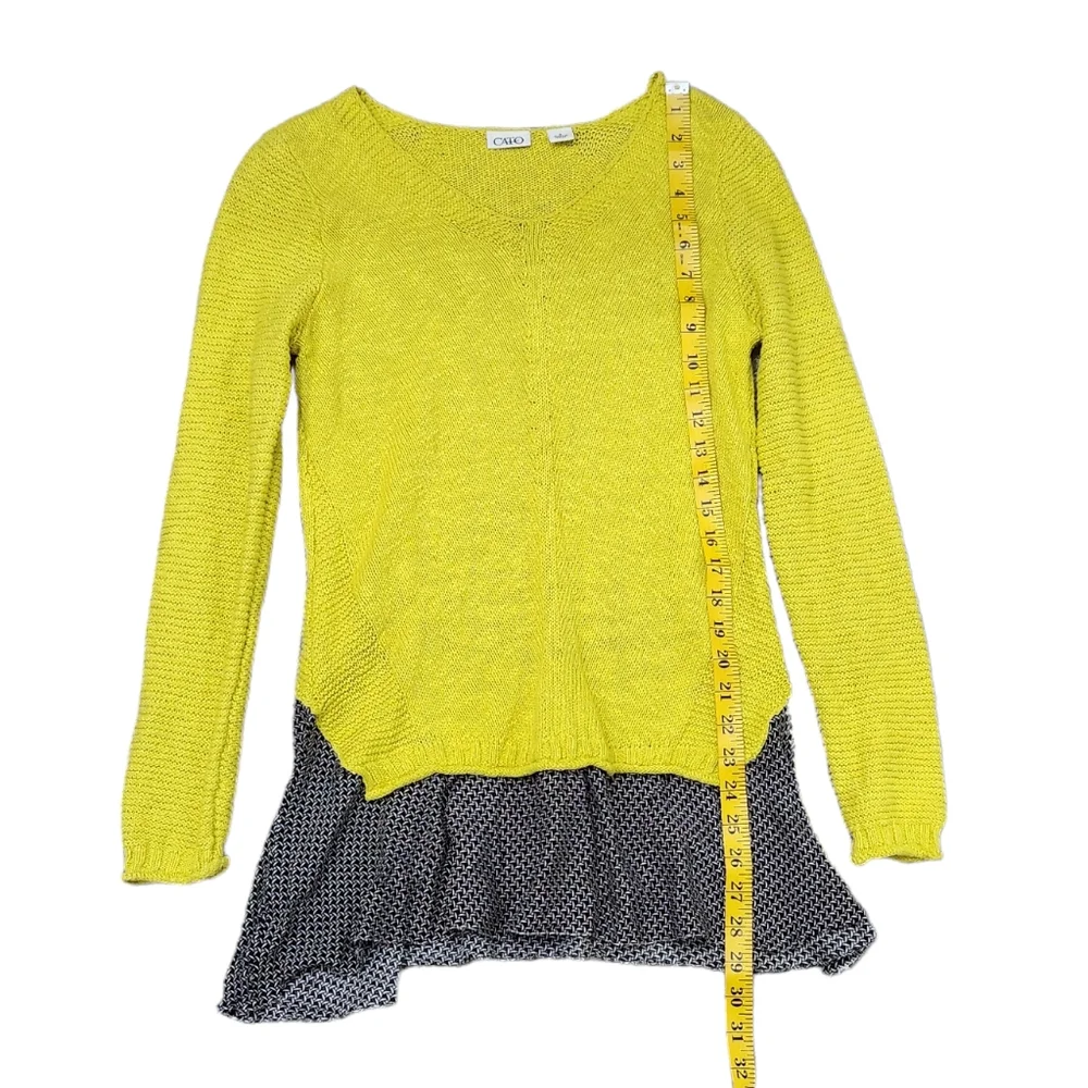 Cato Layered Look Chartreuse Yellow Sweater Black/Green/white Minidress S