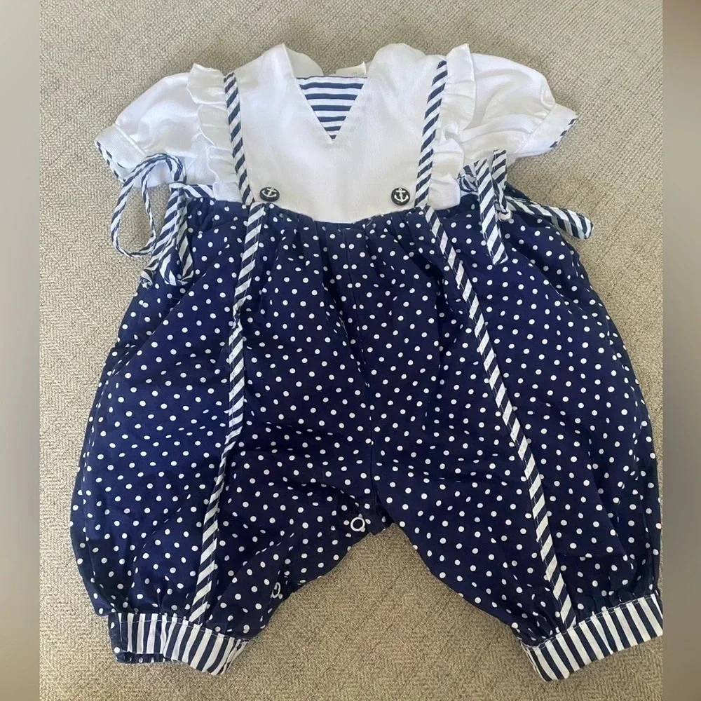 VINTAGE‎ Nautical Striped Baby Romper Size 0-6 months