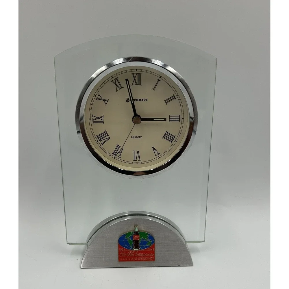 Coca Cola Enterprises 1986-1996 10th Anniversary Plaque Mantle Desk‎ Shelf Clock
