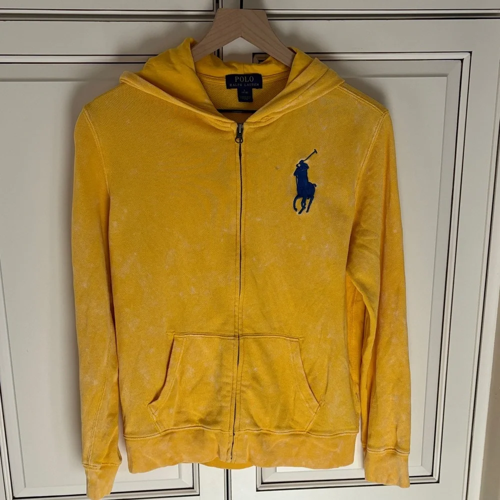 Polo Ralph Lauren Distressed Yellow Big Pony‎ Logo Full Zip Hoodie Boys Large