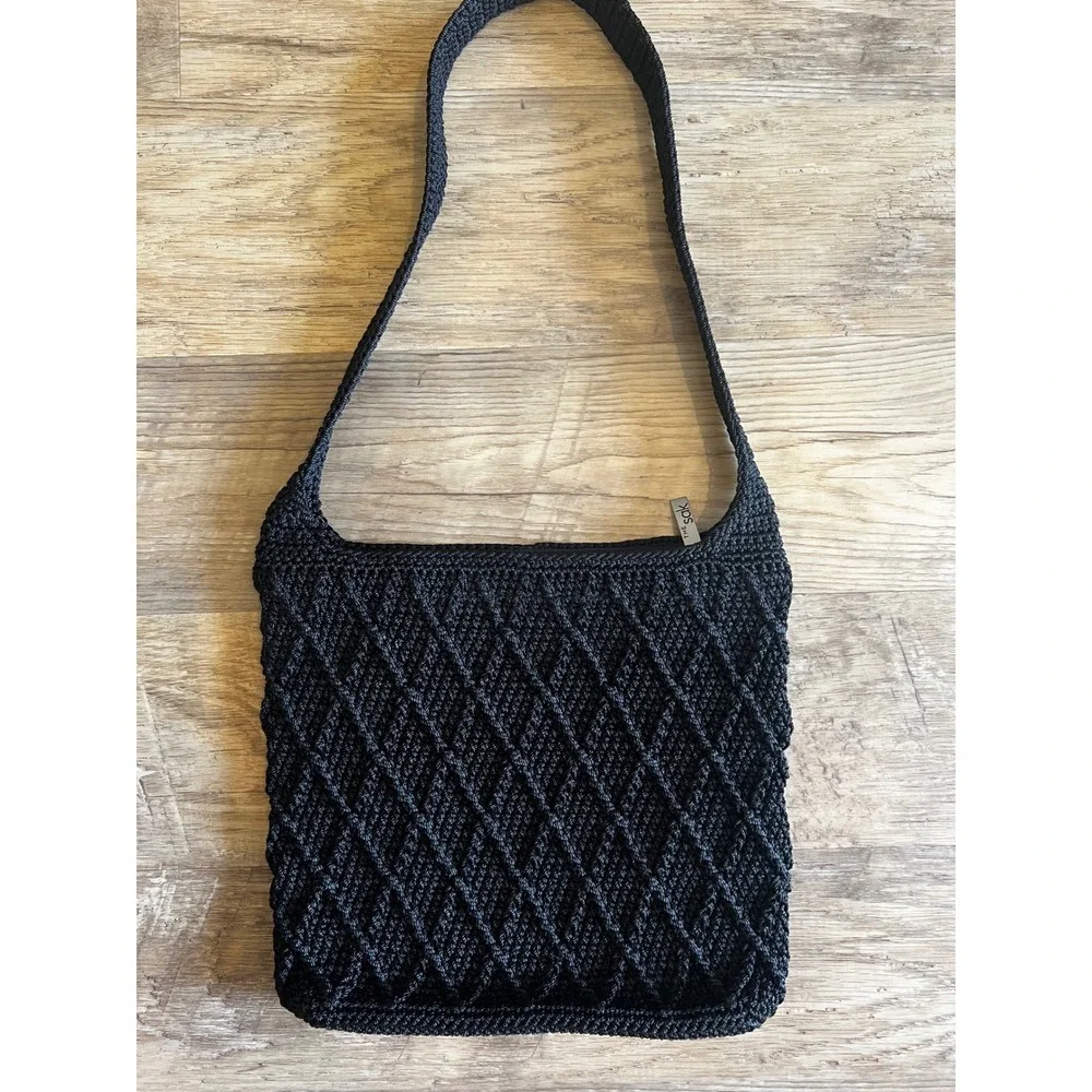 The Sak Black Crocheted‎ Purse Tote Bag Boho
