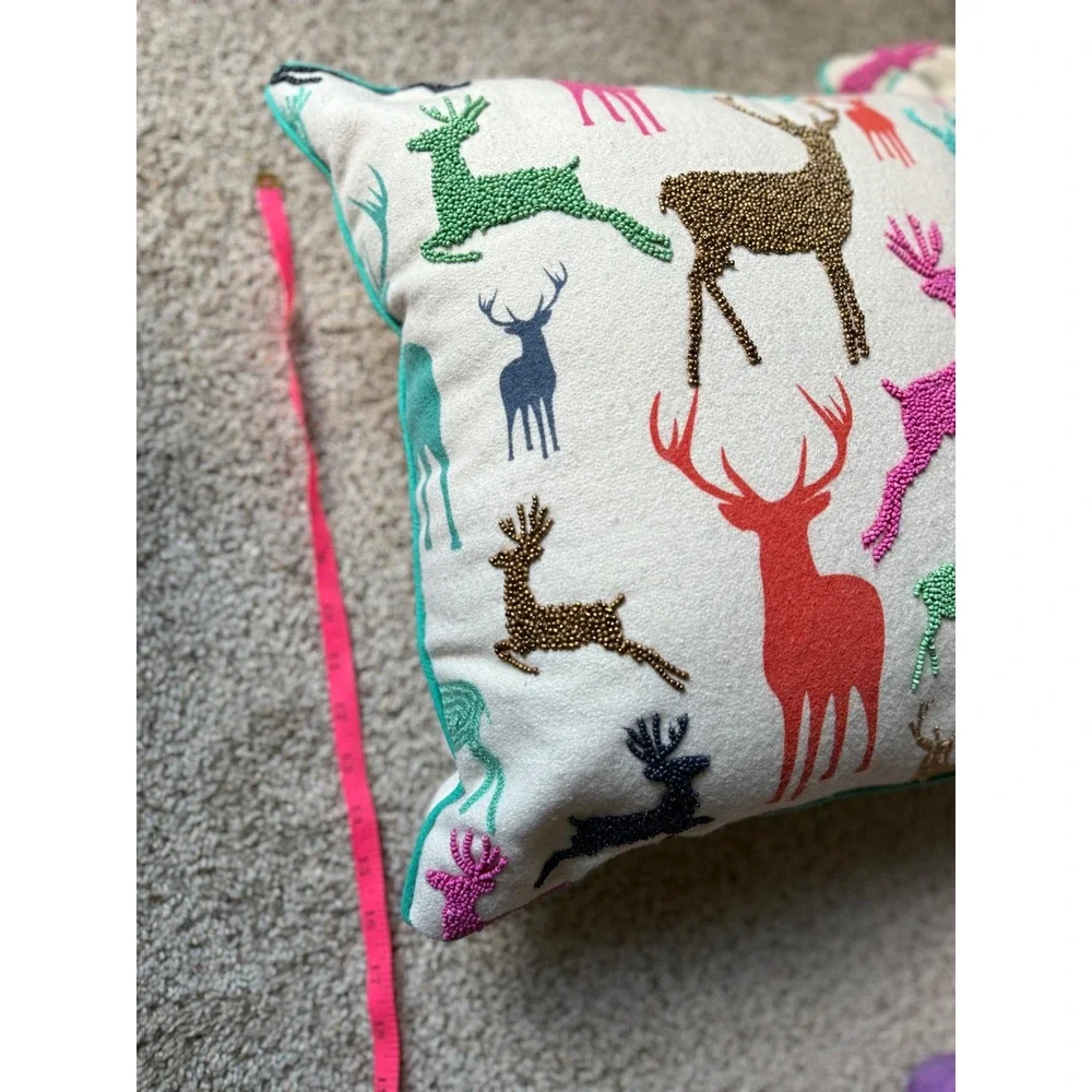 Vintage Pier one‎ Embroidered bedead Deer Pillow Throw Pillow Whimsical Decor