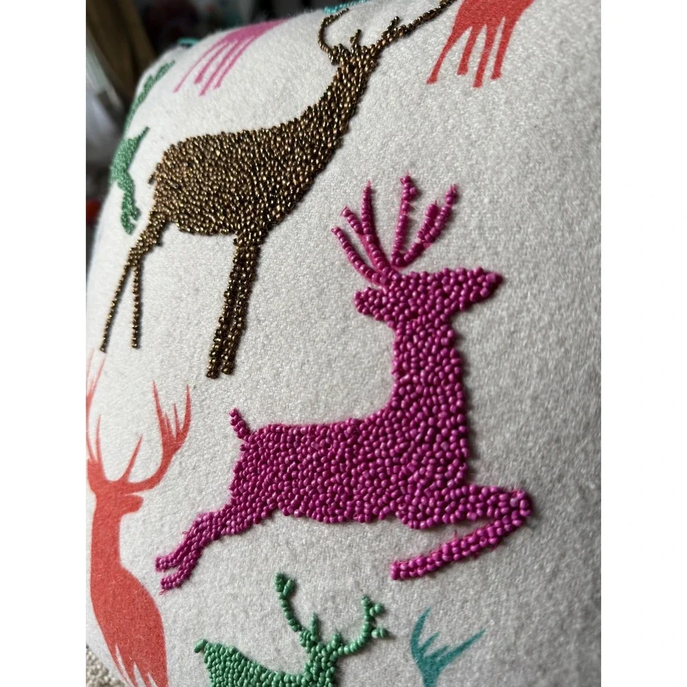 Vintage Pier one‎ Embroidered bedead Deer Pillow Throw Pillow Whimsical Decor