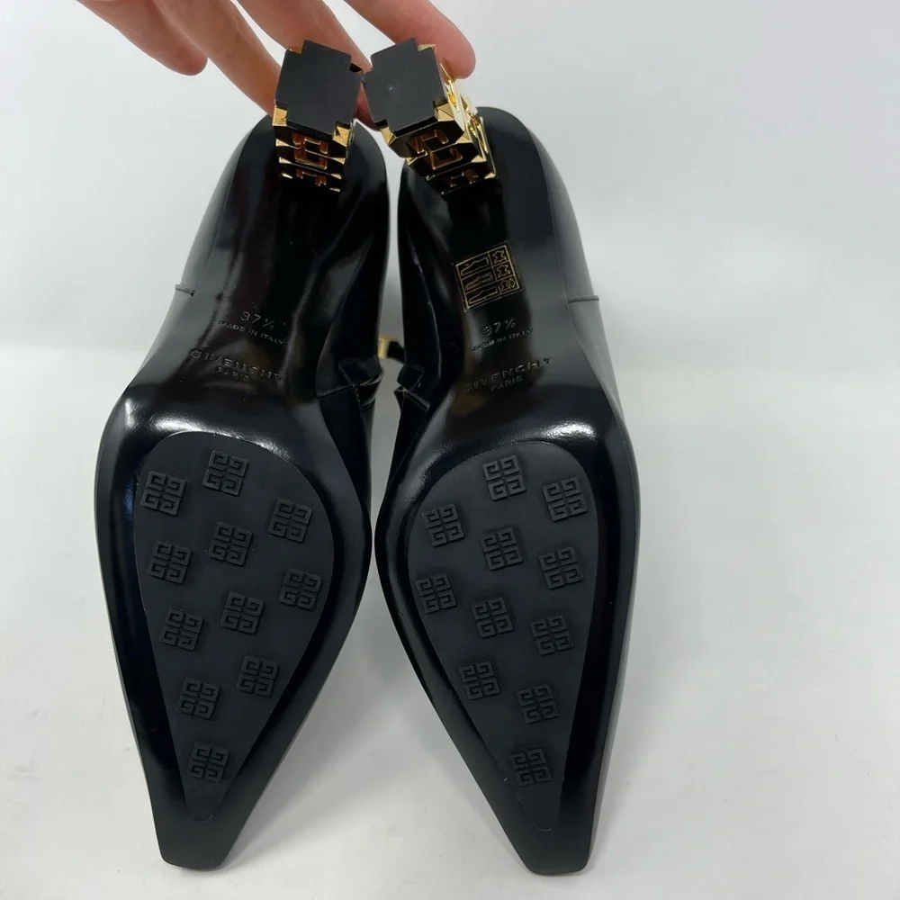 NIB Givenchy G Cube 85 Leather Ankle Boots Pointed Toe Black Gold Heel size 37.5
