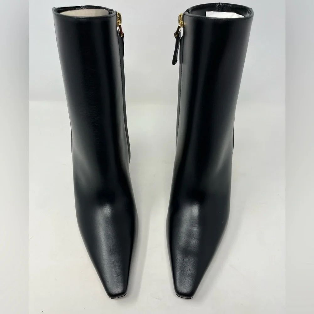 NIB Givenchy G Cube 85 Leather Ankle Boots Pointed Toe Black Gold Heel size 37.5