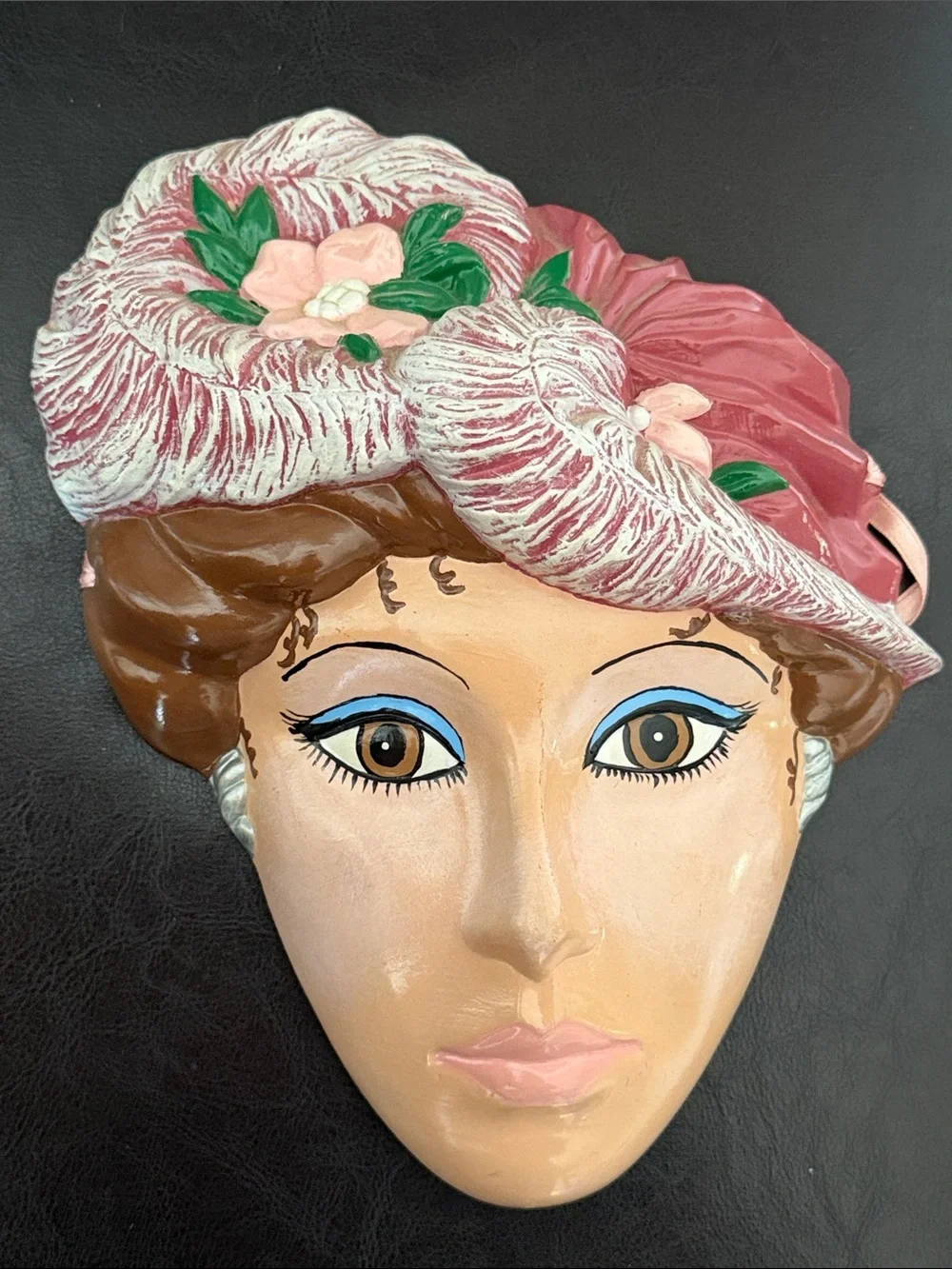 Vintage Ceramic Wall Mask Lady Face with Floral Hat