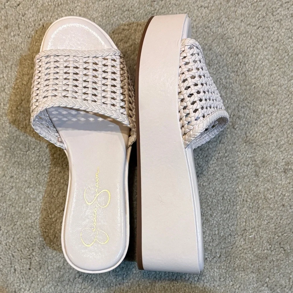 Jessica Simpson Cream Woven Platform Slides-Size 8.5