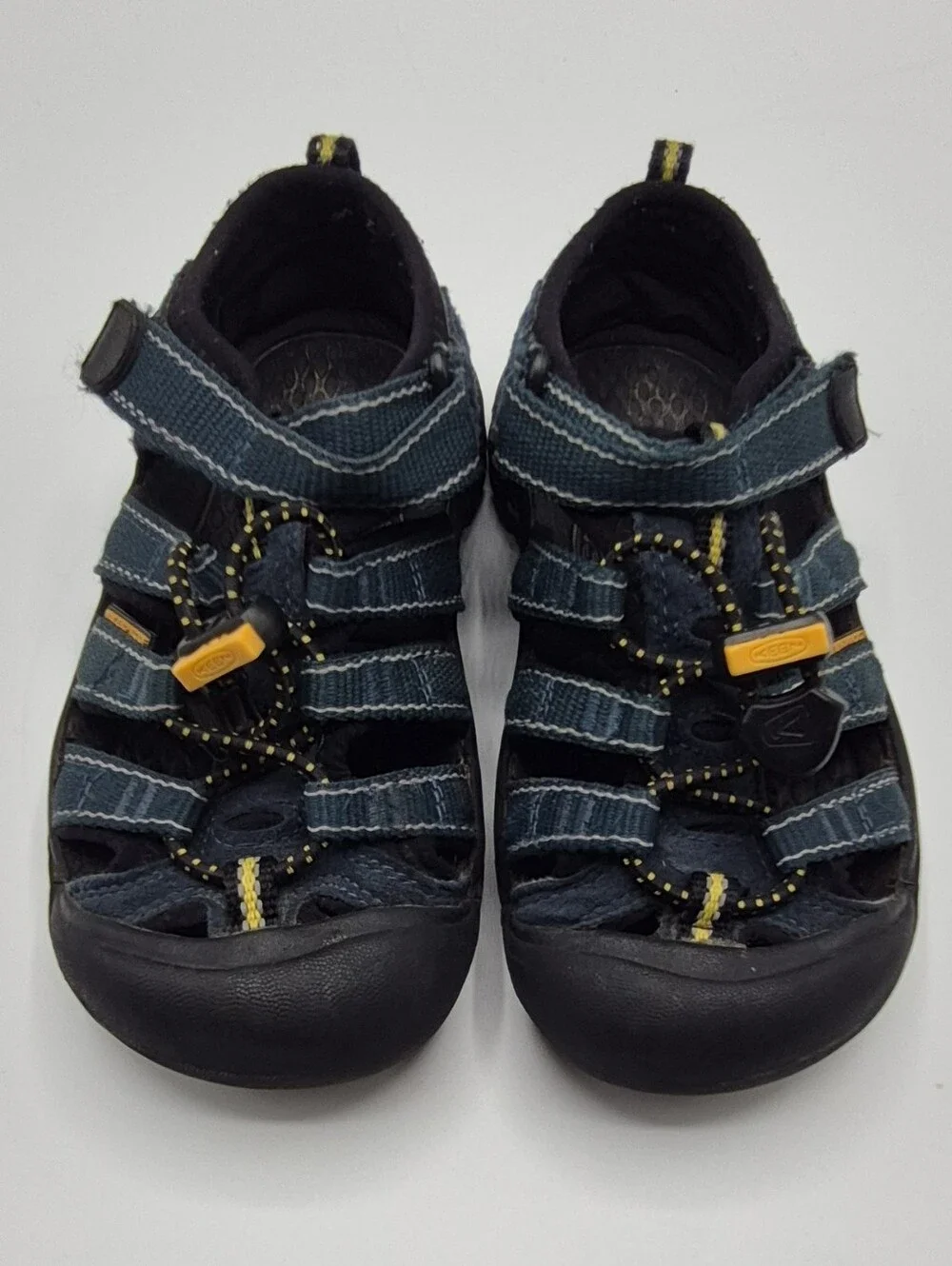 Keen Kids Closed-Toe Sandals in Navy with Yellow Accents