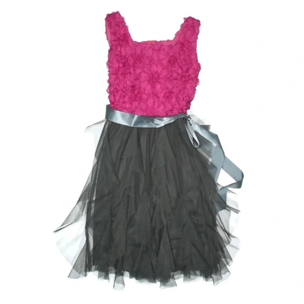 Rare Editions girly Floral Tulle Cocktail Party Dress pink long 16