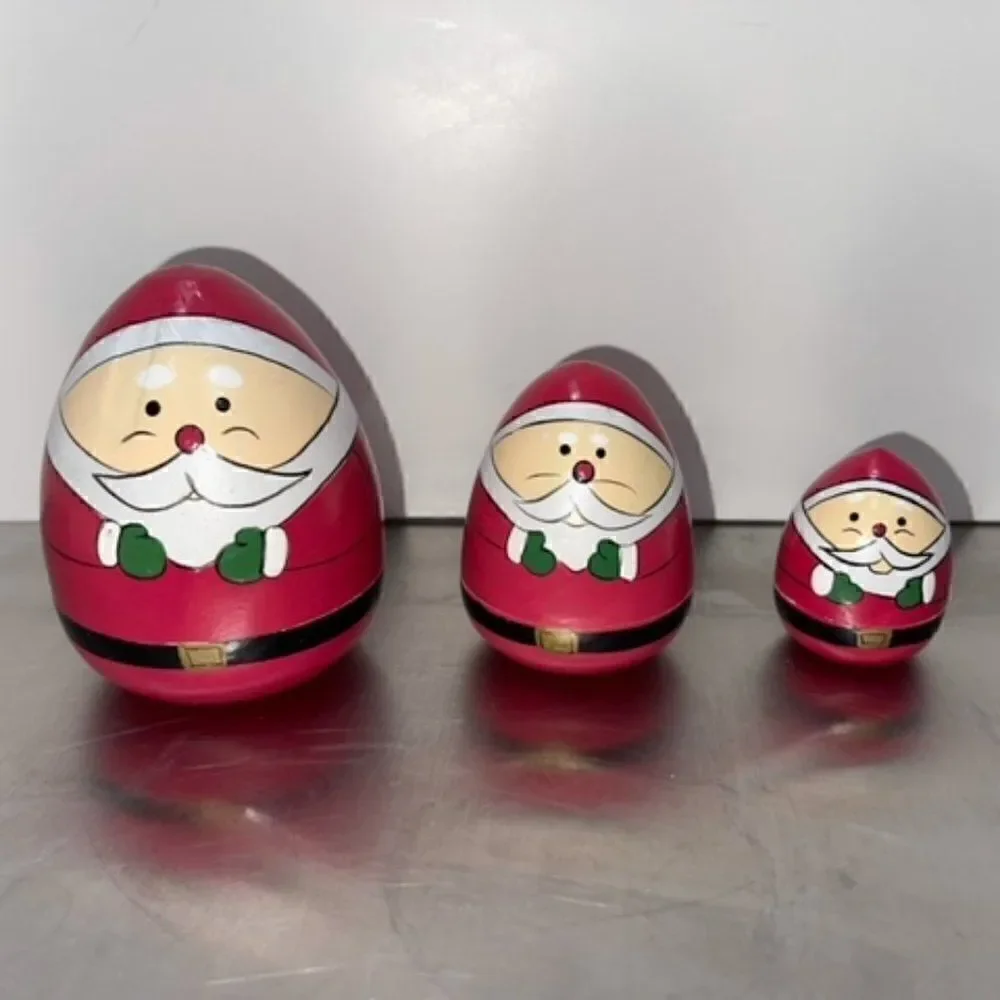 Wooden Santa Nesting Doll 3 Hand painted 3.5
