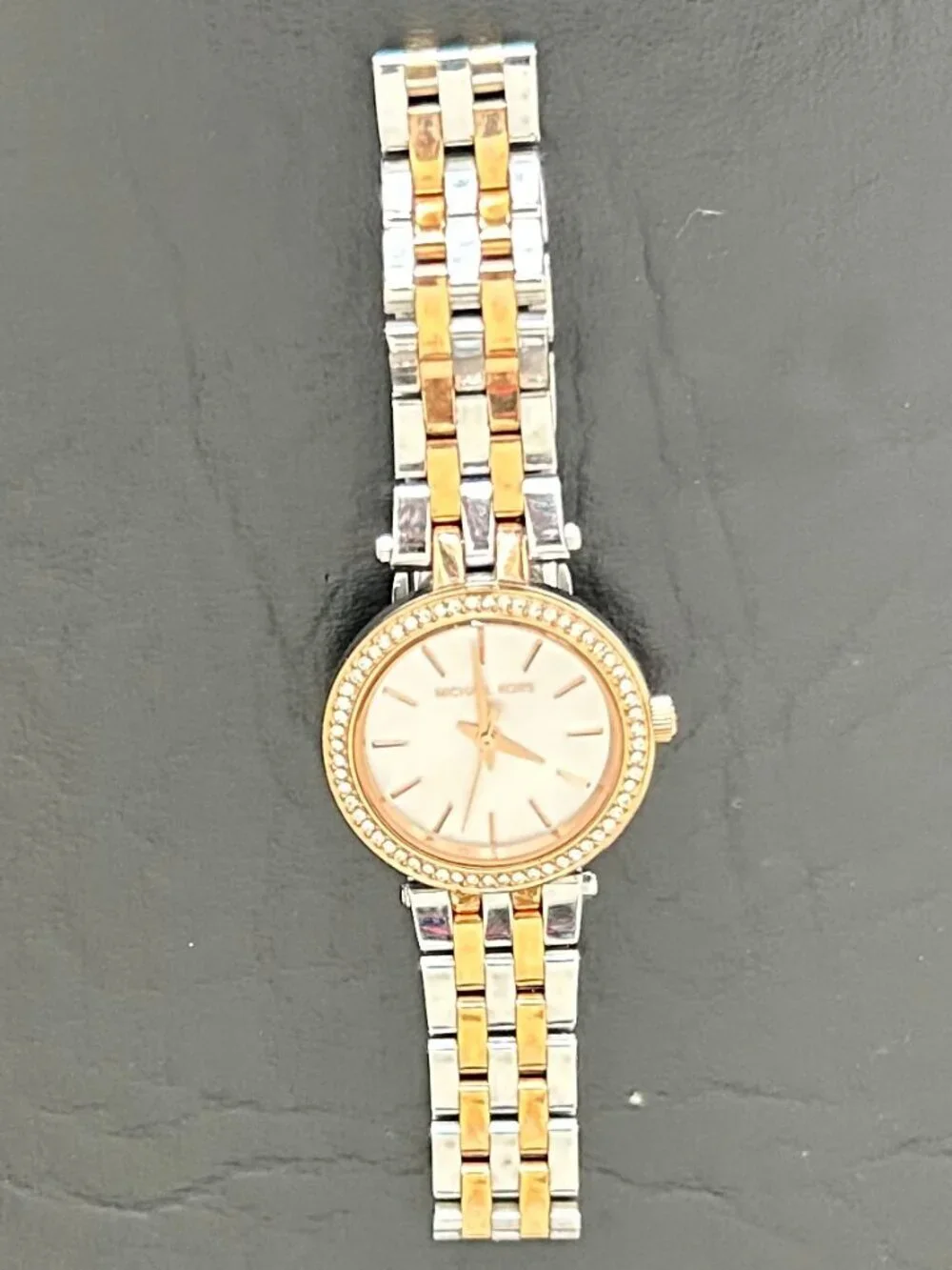 Michael Kors MK3298 Petite Darci Two-Tone Watch Crystal Bezel New Battery 7.5