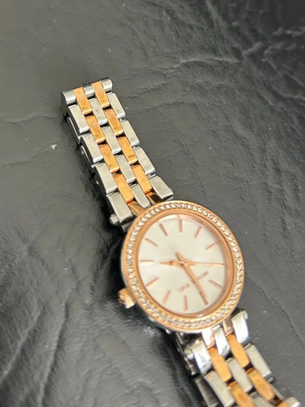 Michael Kors MK3298 Petite Darci Two-Tone Watch Crystal Bezel New Battery 7.5