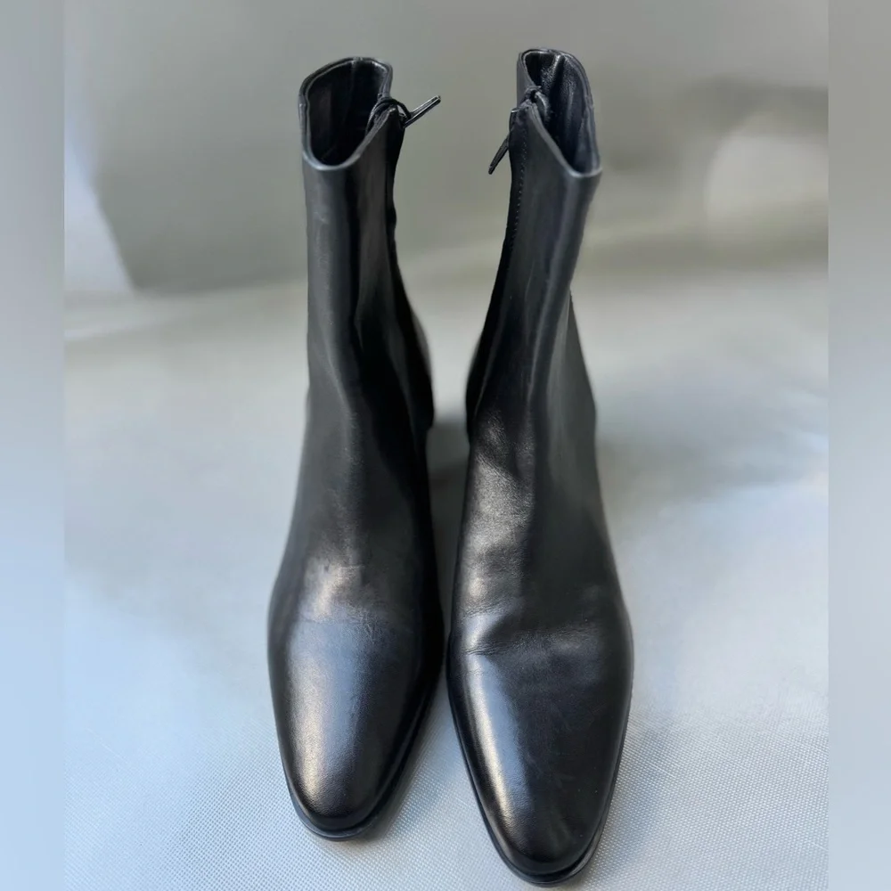 Zara Block Heel Leather Ankle Boots