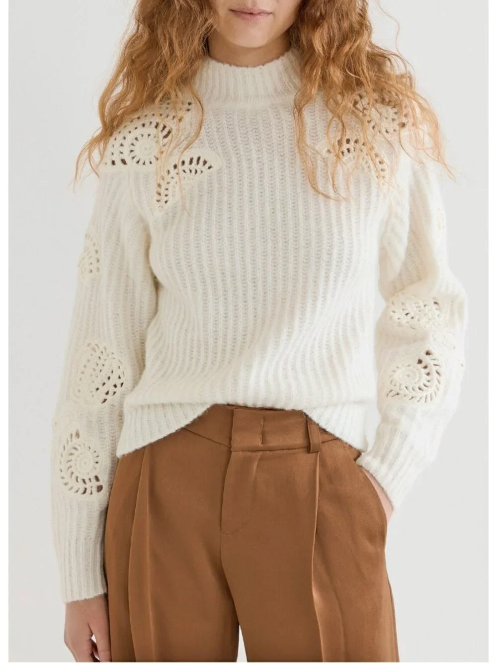 New Vince Crochet Shell Alpaca Wool Sweater Cream XL $525