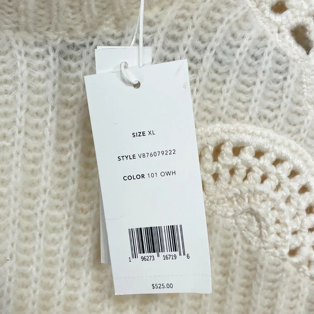 New Vince Crochet Shell Alpaca Wool Sweater Cream XL $525