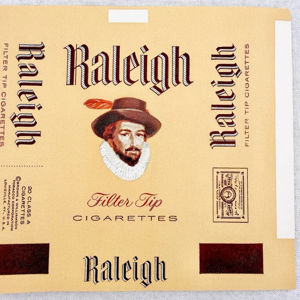 Vintage Raleigh Cigarettes Packaging Label 1960s Filter Tip Soft Pack Paper