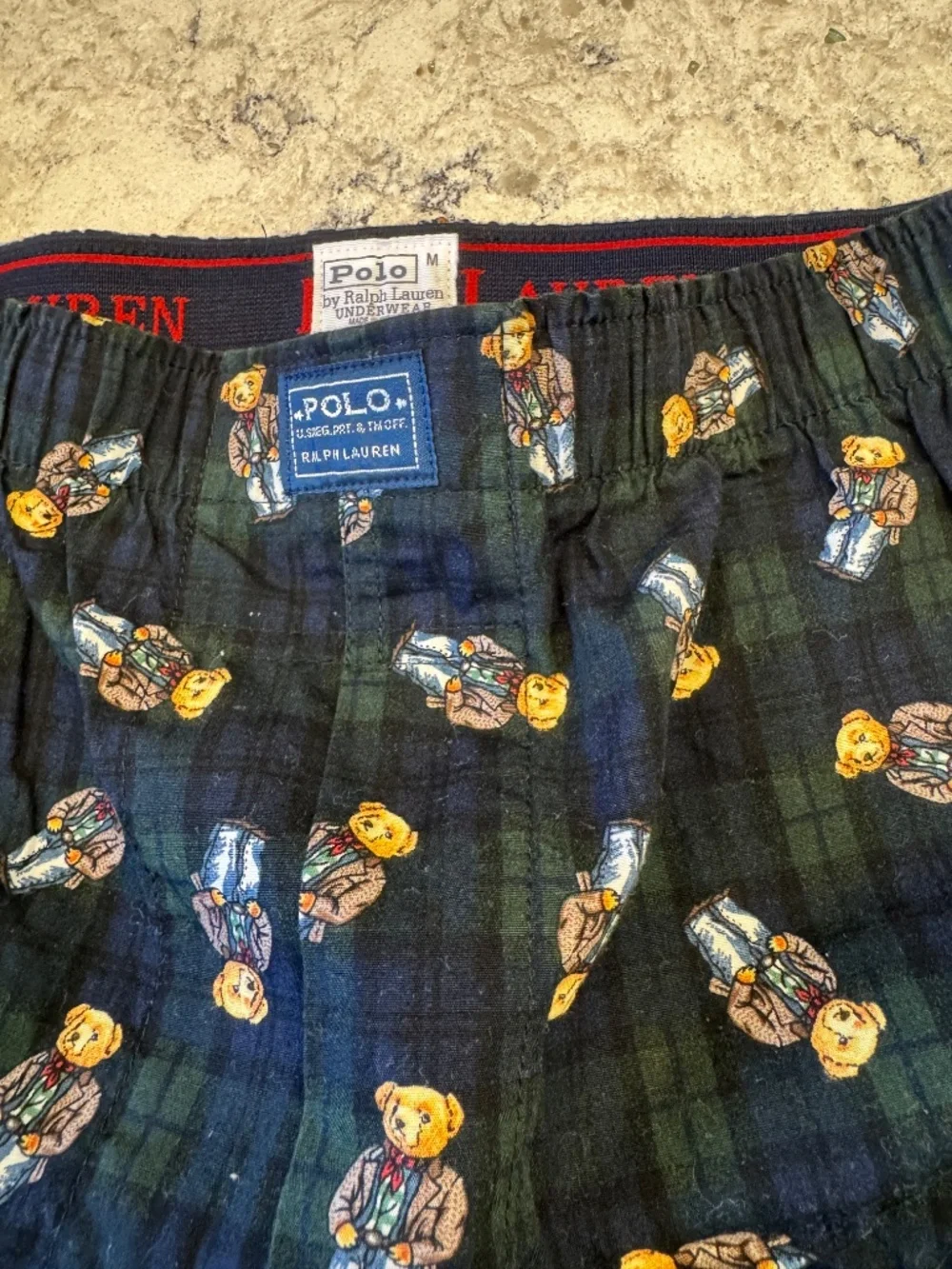 Vintage Men's Polo by Ralph Lauren Medium Plaid Boxer Shorts with Teddy Bears