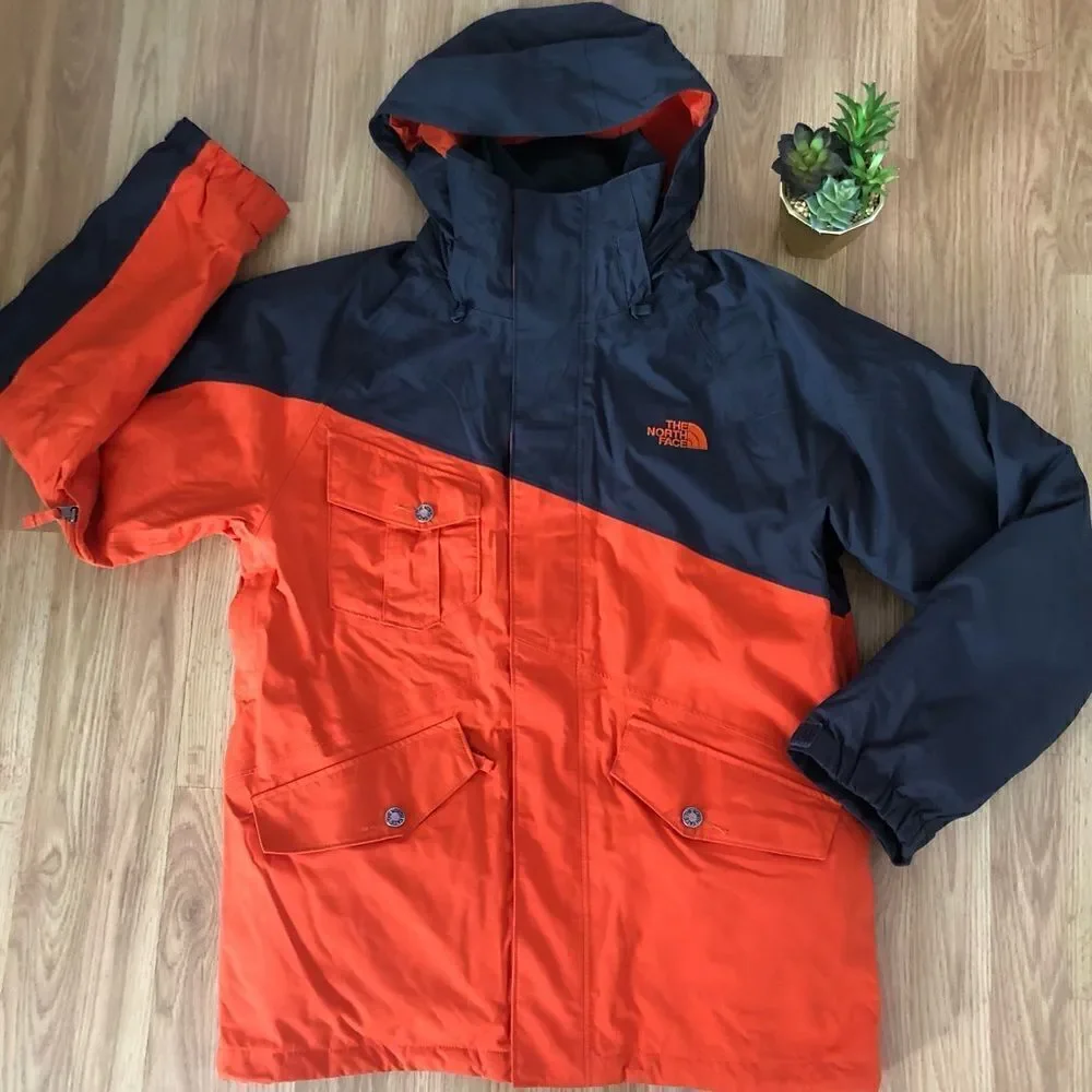 THE NORTH FACE Hyvent Orange/Brown Jacket w/ Brown Plaid Reversible Liner
