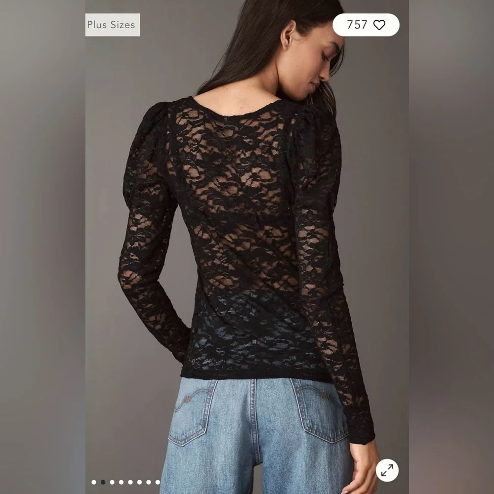 Anthropologie Black Puff Sleeve Lace Top