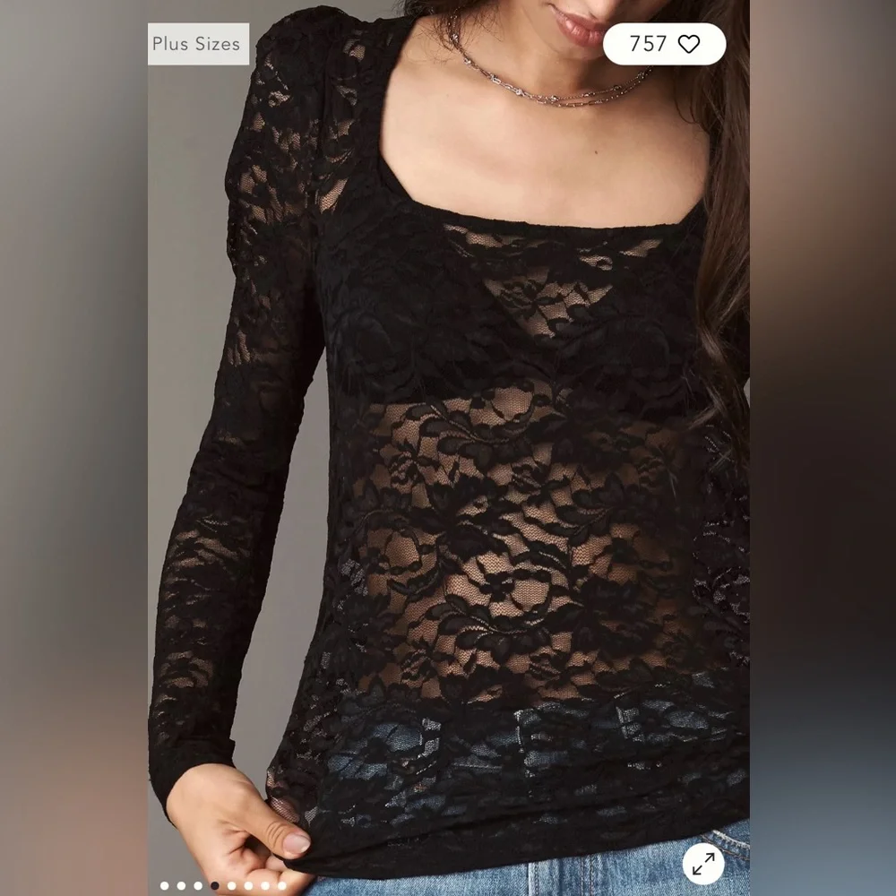 Anthropologie Black Puff Sleeve Lace Top