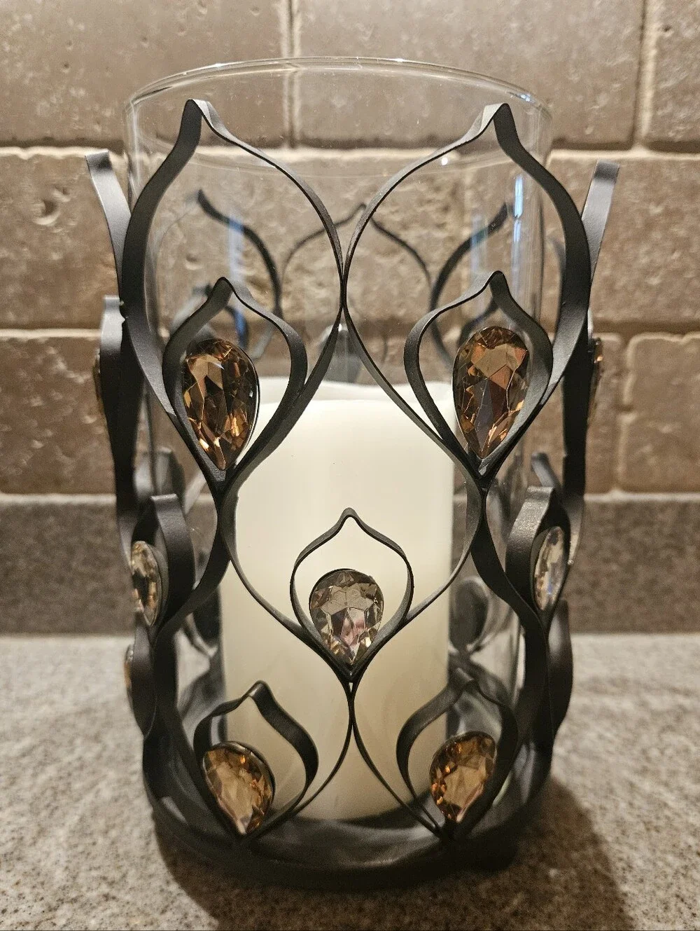 Pier 1 Wrought Iron Candle Holder With Jewel Embellishments