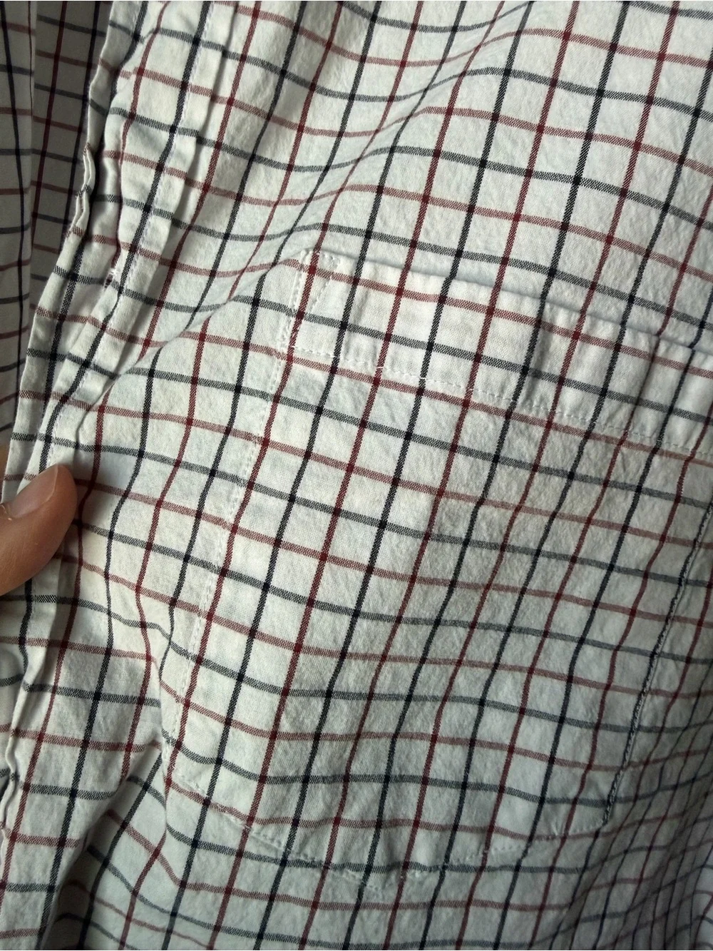 J. Crew White Button-Up Shirt with Red & Navy Windowpane Plaid