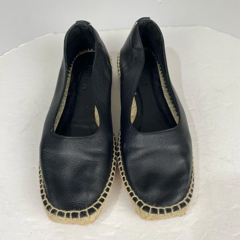 Everlane Womens, Shoes black leather and jute espadrille size 8 black.‎