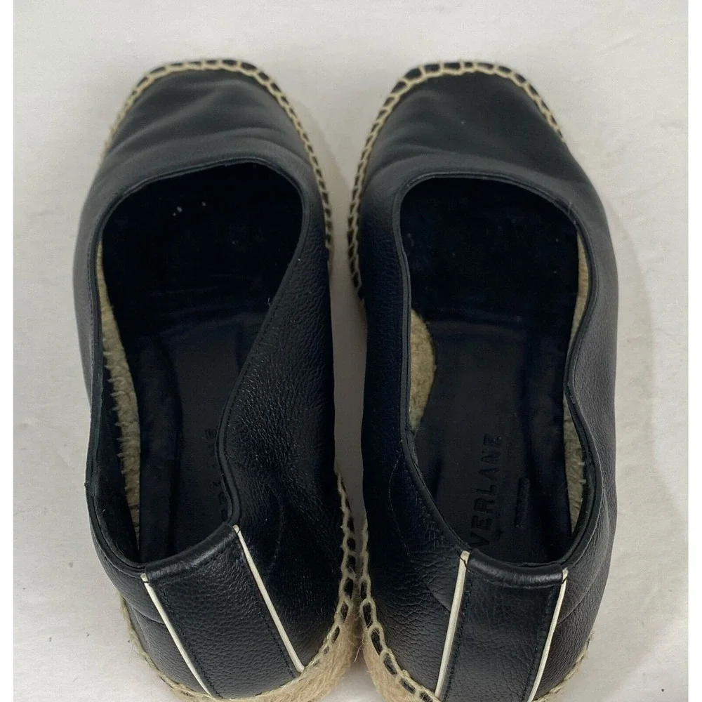 Everlane Womens, Shoes black leather and jute espadrille size 8 black.‎