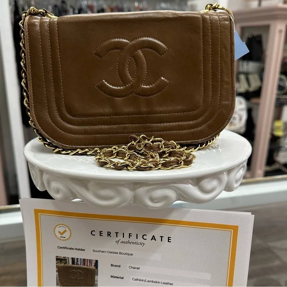 Chanel Brown‎ Satin Vintage CC Flap Bag crossbody leather purse